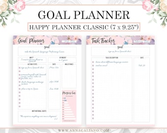 Happy Planner Inserts Printable, Goal Planner Printable, Goal Setting, Task Tracker, Goals Inserts, Dot Grid, Happy Planner, Mambi classic