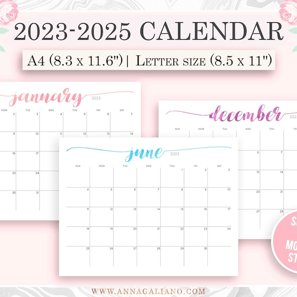 Watercolor Calendar Etsy