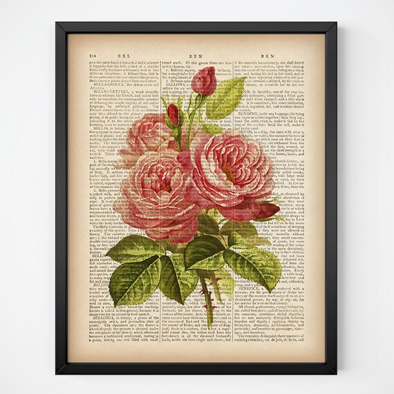 Dictionary Rose Print Dictionary Print Vintage Wall Art Etsy