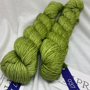 May include: Two skeins of green yarn, labeled "PRINT 037" with a needle size recommendation of US 4-6. The yarn is 164 yards (150 meters) and 80% superwash.