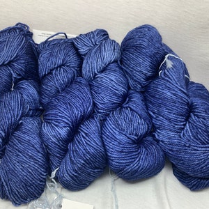 May include: Four skeins of blue yarn, each skein is wound into a ball shape.