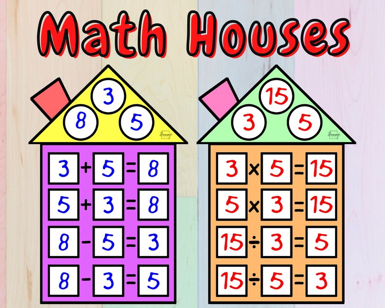 Math Houses Addition and Subtraction Multiplication and - Etsy