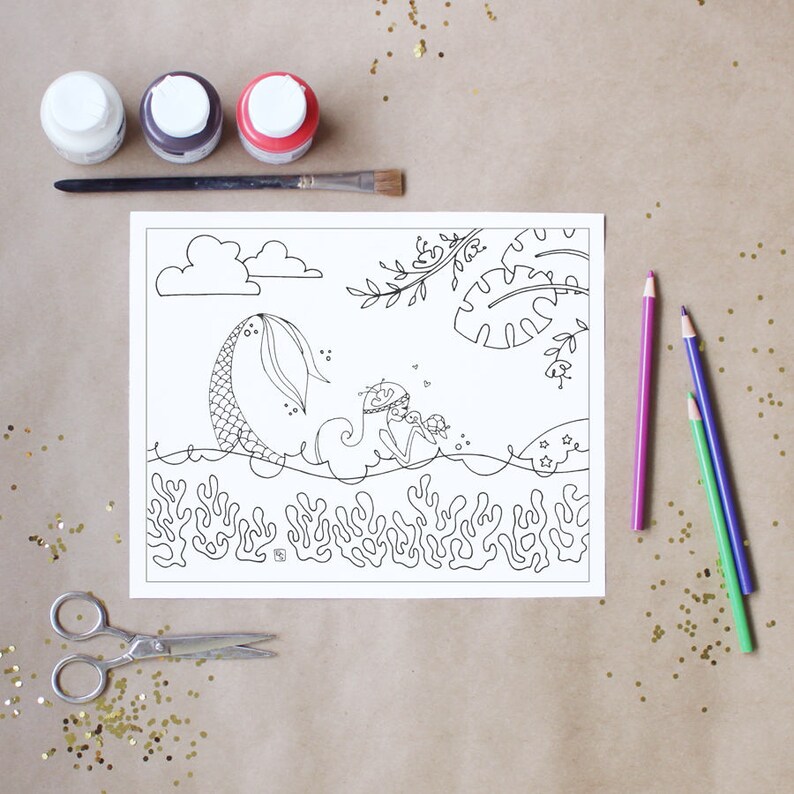 Parties Events Craft Supplies Tools Mermaid Printable Coloring Book Pages Coloring Mermaid Supplies Sea Turtle Coloring Page Kid Coloring Pages Girl Summer Printable Activity