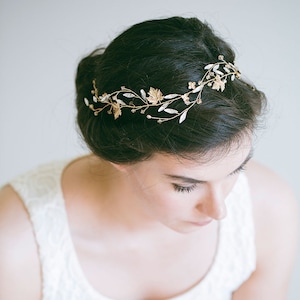 Bridal Crystal Hair Vine, Gold Leaf Hair Vine, Gold Headband, Gold hair vine, Gold Crown, Flower Hair Vine, "Priscilla"