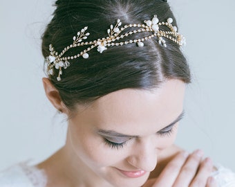 Bridal headband, Bridal hair vine, Gold hair vine, Gold headband, Crystal hair vine, Bridal hair accessories, "Oakley"