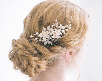 Bridal Flower Gold Hair Comb, Bridal Hair Comb, Floral Hair Comb, Gold Hair Comb, Flower Hair Comb, Bridal Side Comb, "Salem"