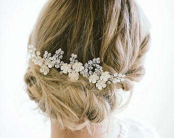 Bridal Flower Hair Pins, Flower Hair Pin, Silver Hair Pins, Silver Hair Vine, Flower Hair Vine,  Bridesmaid Hair Pins, "Kiana"