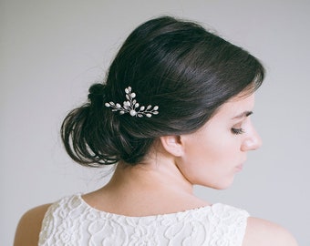 Bridal hair pin, Leaf hair pin, Rhinestone hair pin, Silver hair pin, Bridesmaids hair, Pearl hair pin, Silver hair pin, "Sasha Pins"