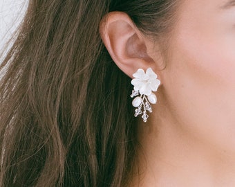 Wedding Ivory Flower Stud Earrings, Ivory Floral Earrings, Bridal Flower Earrings, Flower Jewelry, "Abigail Earrings"
