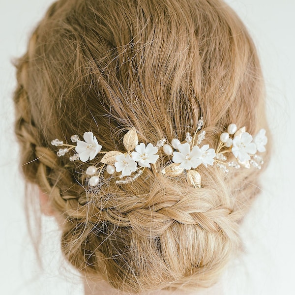Bridal Hair Flower Pins Comb Hair Vine,  Bridal Gold Flower Pins, Floral Bridal Hair Comb, Flower Hair Vine, "Levelle Pins"