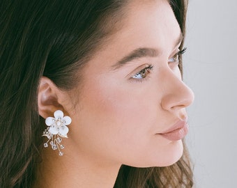 Bridal Flower Stud Earrings • Wedding Simple Flower Earrings • Cherry Blossom Earrings • BOHO Wedding Floral Earrings • "Laylin"