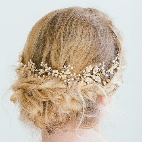 Bridal Gold Leaf Hair Vine Gold Leaf Hair Comb Leaf Wreath Etsy