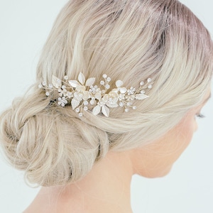 Bridal Champagne Wedding Hair Comb, Champagne Hair Comb, Flower Side Comb, Beige Flower Comb, Wedding Headpiece, Helena image 1