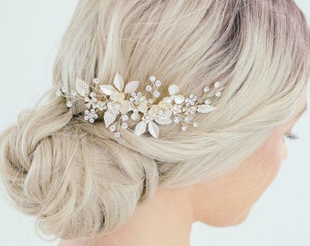 Bridal Champagne Wedding Hair Comb, Champagne Hair Comb, Flower Side Comb, Beige Flower Comb, Wedding Headpiece, "Helena"