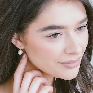 Simple Pearl Drop Wedding Earrings, Dangle Pearl Earrings, Pearl Earrings for Mom, Natural Freshwater Pearl Earrings, &quot;Shailene&quot;