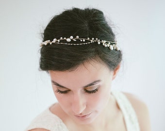 Bridal Extra Long Pearl Hair Vine, Bridal Pearl Hair Vine, Bridal Full Halo, Pearl Headband, Bridal Hair Twigs, "Paulina"