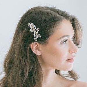Bridal Crystal Side Hair Comb, Bridal Side Comb, Rhinestone Comb, Rose Gold Hair Comb, Gold Leaf Hair Comb, Gold headpiece, &quot;Gretchen&quot;