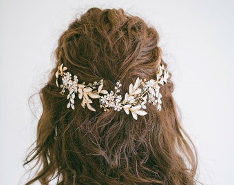 Liane de cheveux en cristal opale or rose, liane de cheveux fleur de mariée, liane de cheveux de mariée, dos de mariage, liane de cheveux BOHO, « Felicity »