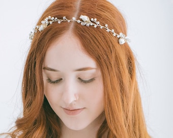 Bridal Flower Crystal Crown Full Halo Headband, Bridal Flower Wreath, Wedding Flower Full Halo, Bridal Flower Crown, "Tabitha"