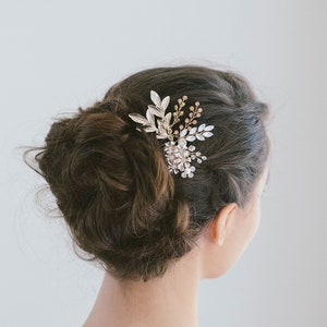 Bridal Hair Comb Rose Gold, Crystal Leaf Hair Comb, Bridal Side Hair Comb, Floral Hair Comb, "Alexandra"