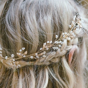 Pearl Leaf Crystal Hair Vine, BOHO Crystal Hair Vine, Gold Bridal Wreath, Pearl Hair Vine, Leaf Hair Vine, Wedding Hair Accessory, &quot;Hannah&quot;