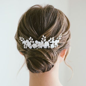 White Flower Pearl Wedding Hair Comb, Bridal Flower Hair Comb, Floral Headpiece, Ivory Hair Flower, Wedding Hair Accessory, "Rayne"