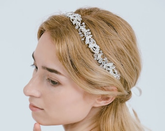 Bridal Crystal Headband, Bridal Crystal Hair Vine, Silver Headband, Bridal Rhinestone Headband, Bride Hair Accessories, "Megan"