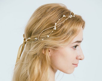 Bridal Pearl Crystal Hair Vine, Rhinestone Hair Wine, Hair twig, Gold Hair Band, Gold Hair Vine, Bridal Hair Accessories, "Madison"