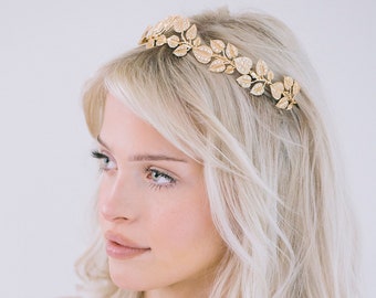 Gold Leaf Wedding Boho Crown Tiara, Nature-Inspired Bridal Headband, Gold Grecian Crown, Bridal Floral Tiara, Boho Wedding Crown, "Pauline"