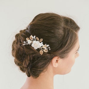 Bridal Hair Comb Gold Flower Side Comb, Bridal Hair Accessories, Floral Hair Comb, Bridal Hair Vine, Rhinestone Hair Comb, "Lydia"