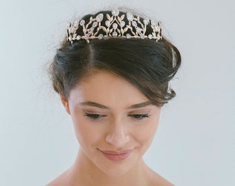 Bridal Crown Boho, Gold Crystal Tiara, Bridal Tiara, Wedding Crown, Bridal Gold Crown, Boho Wedding Crown, "Aubrielle"