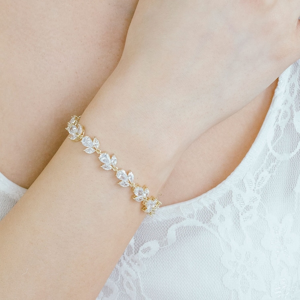 Dainty Bridal Crystal Bracelet, Prom Crystal Bracelet, CZ Diamond Bracelet, Wedding Jewelry, Pageant Jewelry, Everyday Jewelry, "Josie"