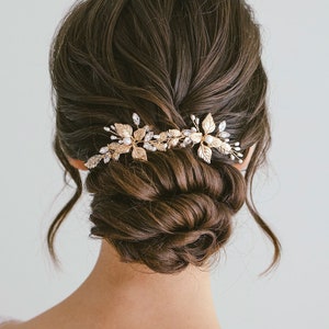 Bridal Gold Leaf Crystal Hair Pins | Gold Leaf Hair Pins | Gold Hair Pins | Floral Hair Pins | Bridesmaid Hair Pins, &quot;Zelda&quot;