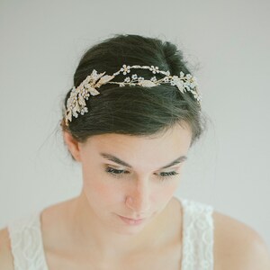 Bridal Gold Crystal Headband Tiara Soft Crown, Bridal Flower Headband, Bridal Gold Tiara, Bridal Flower Crown, BOHO Headband, &quot;Avya&quot;