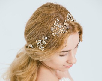 Bridal Gold Leaf Hair Vine, Gold Hair Vine, Bridal Hair Vine, Gold Headband, Bridal Hair Vine, Bridal Wreath, Bride Accessory, "Katalina"