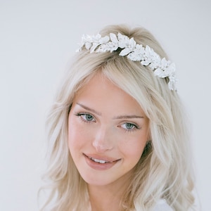 Bridal Leaf Full Halo, BOHO Wedding Crown, Bridal Leaf Full Halo, White Flower Hair Vine, Flower Crown, Floral Hair Vine, &quot;Emily&quot;