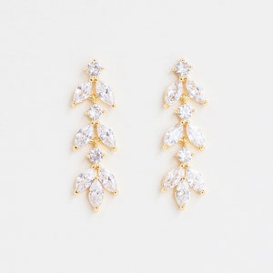 Bridal Gold Leaf Crystal Earrings, Bridal Dangle Earrings, Wedding Earrings, Bridesmaid Earrings, CZ Bridal Jewelry, &quot;Adela&quot;