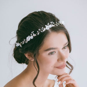 Floral Leaf Bridal Hair Vine, Flower Headband, Wedding Pearl Hair Band, Floral Hair Vine, Wedding Flower Hair Vine, "Jordyn"