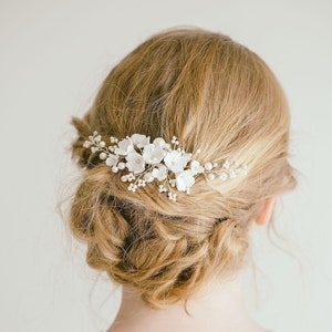 Bridal White Flower Hair Comb Hair Vine,  Floral Bridal Hair Comb, Flower Hair Vine, Wedding Hair Accessories, "Melanie"