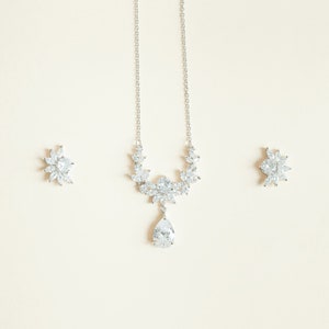 Bridal CZ Jewelry Set, Bridal Necklace, Bridal Earrings, Rhinestone Necklace, CZ Wedding Jewelry Set, Bridal Jewelry, &quot;Meg&quot;