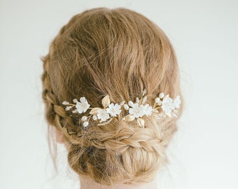 Bridal Hair Flower Pins Comb Hair Vine,  Bridal Gold Flower Pins, Floral Bridal Hair Comb, Flower Hair Vine, "Levelle Pins"