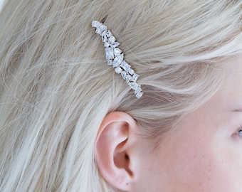 Crystal Clip, Bridal Side Hair Clip, Wedding Silver Headpiece, Bridesmaid Hairpiece, Shiny Hair Clip, Rhinestone Hair Piece, "Hebe"