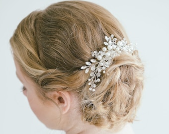 Bridal Floral Hair Comb, Ivory Flower Hair Comb, Bridal Hair Flower, Flower Hair Vine, White Flower Comb, Gold Flower Hair Comb, "Adalyn"