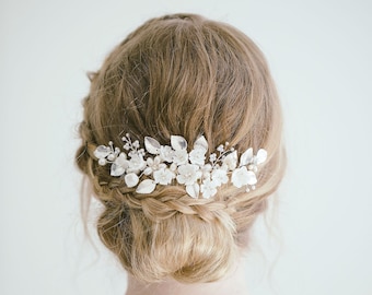 Bridal Pearl Flower Hair Comb, White Flower Hair Comb, Bridal Hair Flower, Flower Hair Vine, Bridal Hair Comb, Bridal Hair Accessory, "Mary"