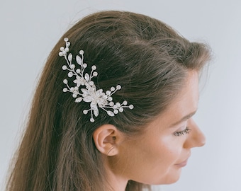 Bridal Crystal Side Flower Hair Clip, Bridal Flower Hair  display picture 1