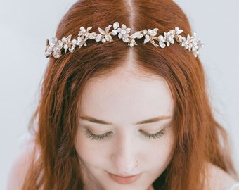 Fascia per capelli da sposa, corona flessibile con aureola completa, oro rosa, ghirlanda di fiori da sposa, aureola completa per matrimonio, corona di fiori da sposa, "Allison"