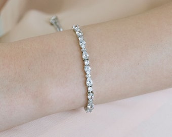 Wedding Bracelet Adjustable, Bridal Bracelet, Bridesmaid Jewelry,  CZ Wedding Jewelry, Crystal Bracelet, "Loren"