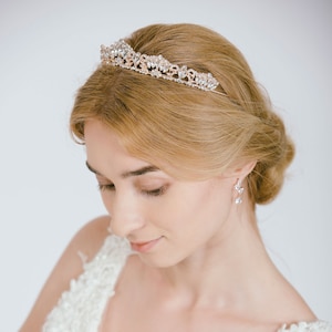 Bridal Crown Tiara Hair Down Gold Rose Gold Silver, Wedding Crown Headband, Bridal Tiara, Wedding Headpiece, Bridal CZ Crown, Vienna image 2
