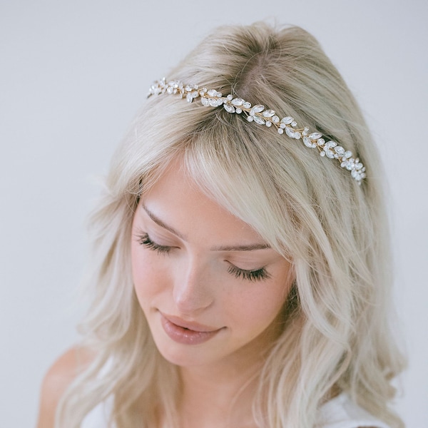 Bridal Crystal Thin Headband, Silver Gold Headband, Silver Tiara, Crystal Headband, Rhinestone Headband, Bride Hair Accessories, "Diana”