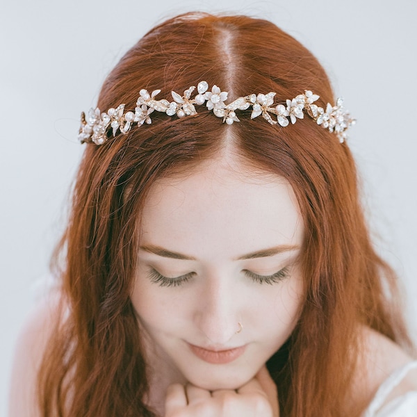 Bridal Flower Headband Full Halo Flexible Crown Rose Gold, Bridal Flower Wreath, Wedding Full Halo, Bridal Flower Crown, “Allison”